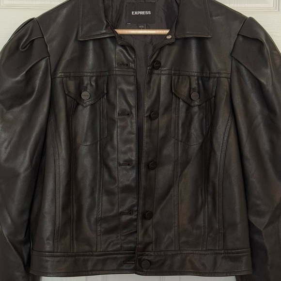 Express Black Faux Leather Puff Sleeve Jacket Small - Picture 6 of 8